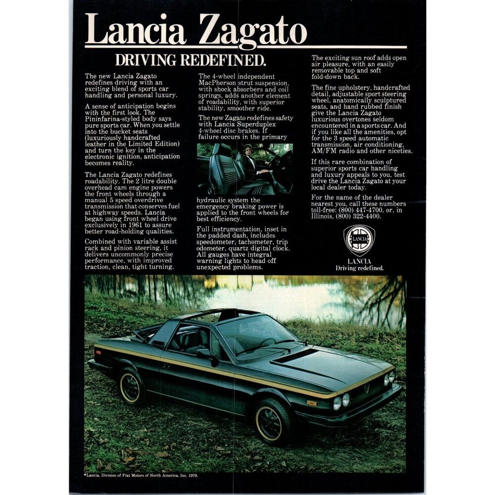 1979 Lancia Zagato Targa Top Vintage Print Ad Italian Sports Car 70s Wall Art